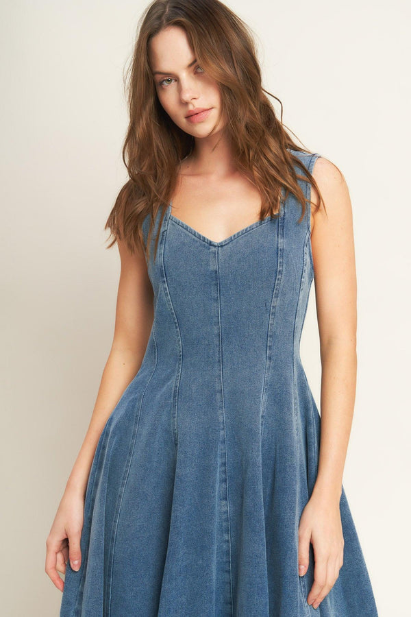 STARS AHEAD DENIM MIDI DRESS - Flying Tomato - DRESSES - Flying Tomato