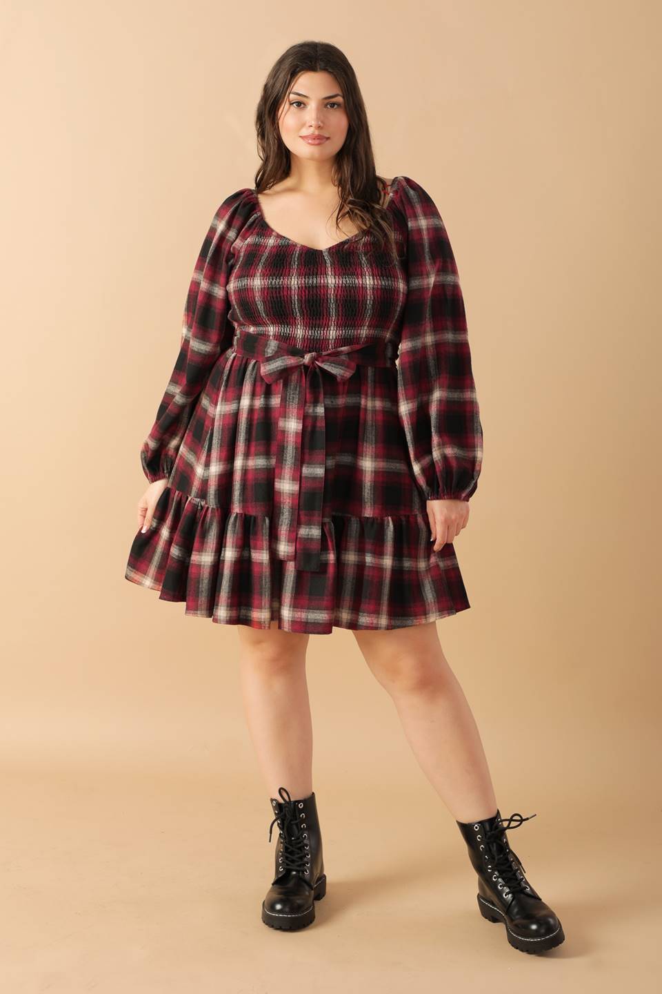 BE WITH YOU WOVEN PLAID MINI DRESS