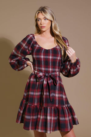 BE WITH YOU WOVEN PLAID MINI DRESS.