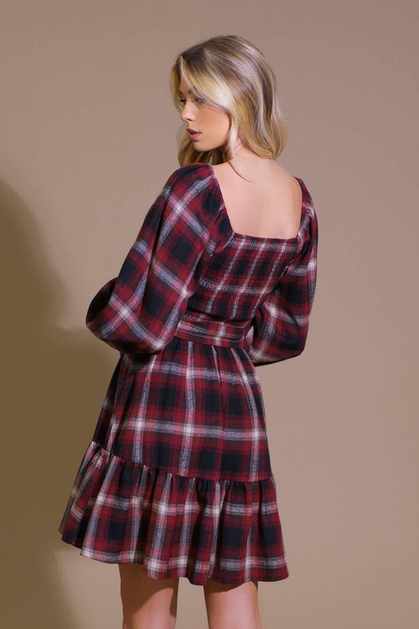 BE WITH YOU WOVEN PLAID MINI DRESS.