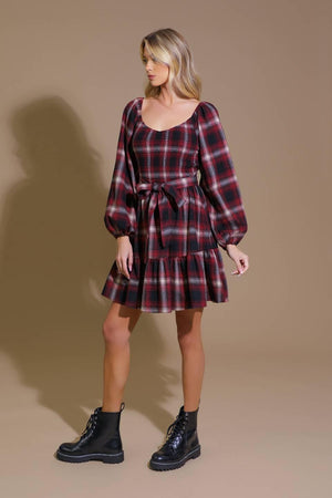 BE WITH YOU WOVEN PLAID MINI DRESS.