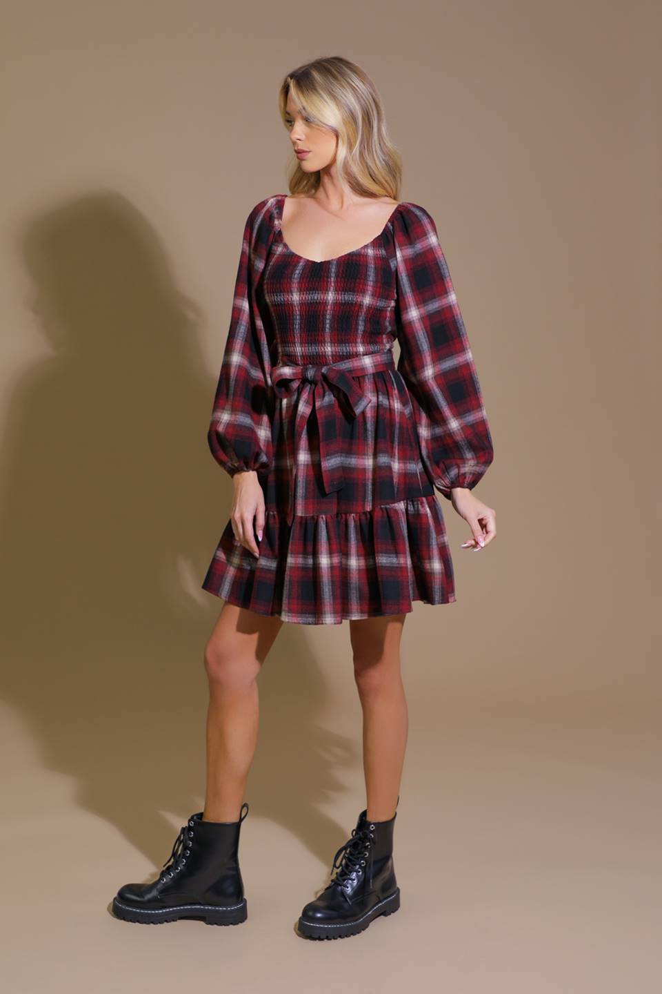 BE WITH YOU WOVEN PLAID MINI DRESS