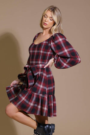 BE WITH YOU WOVEN PLAID MINI DRESS.