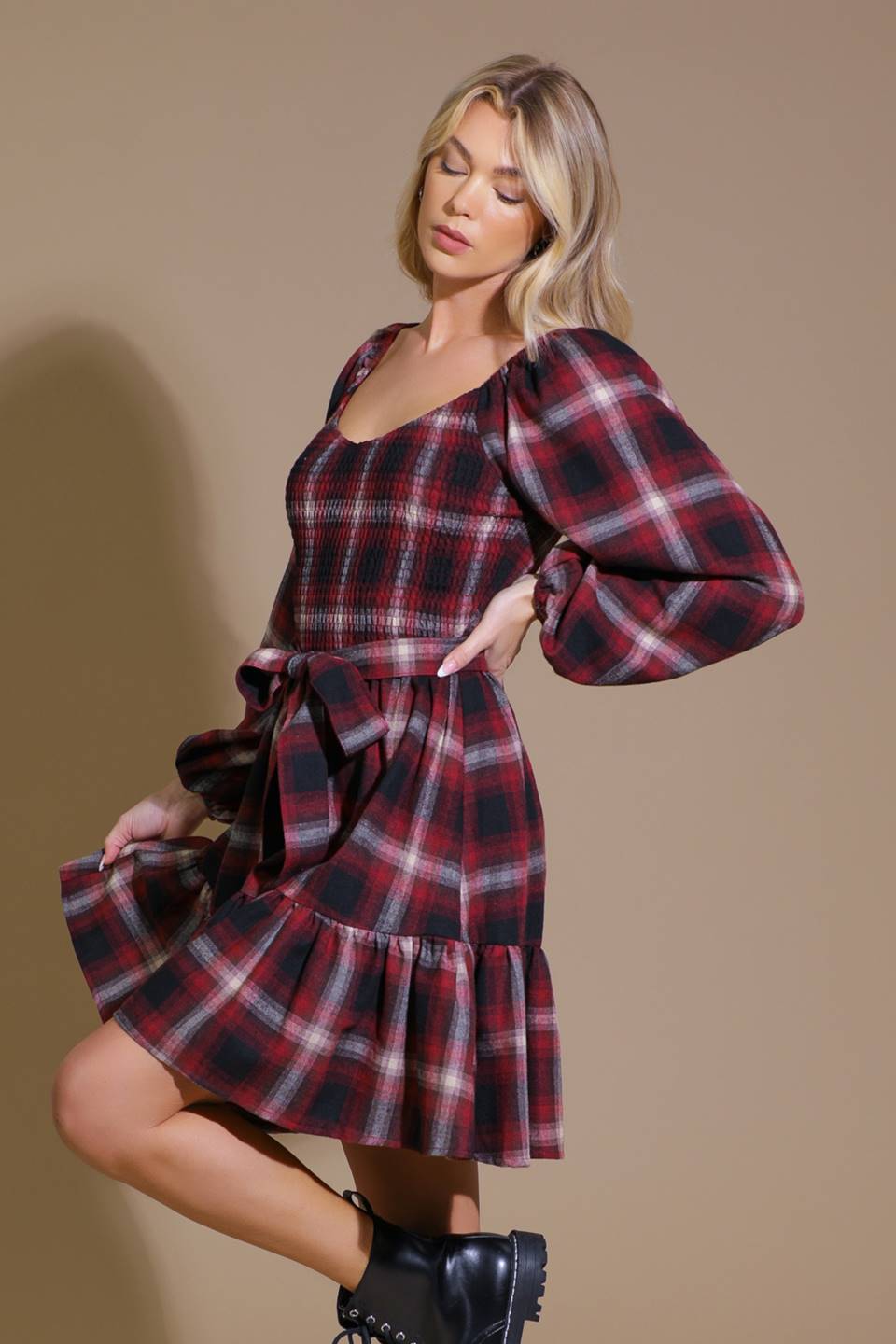 BE WITH YOU WOVEN PLAID MINI DRESS