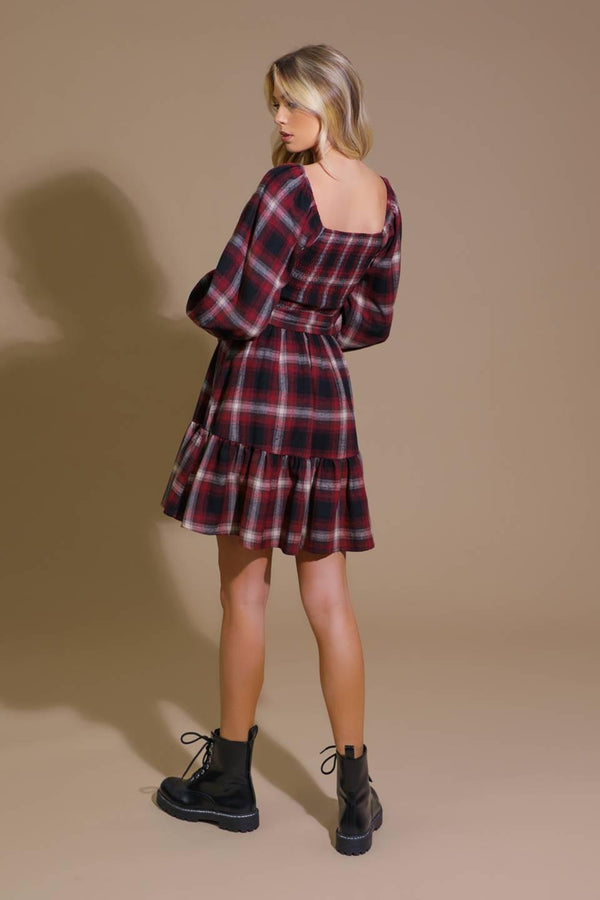 BE WITH YOU WOVEN PLAID MINI DRESS.