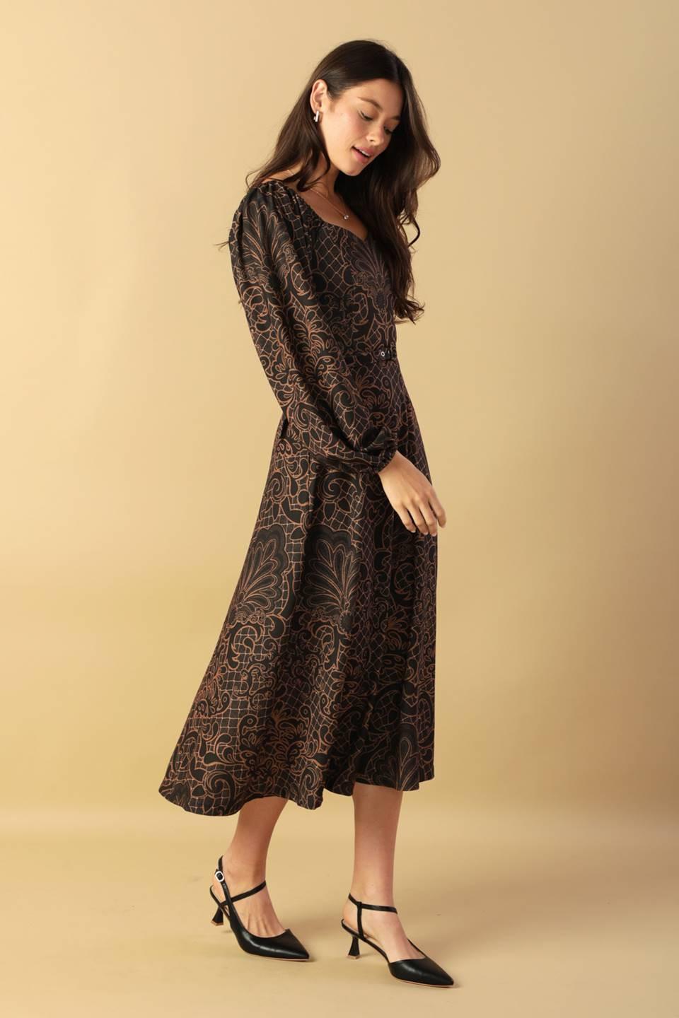 RUSTIC ALLURE WOVEN MIDI DRESS.