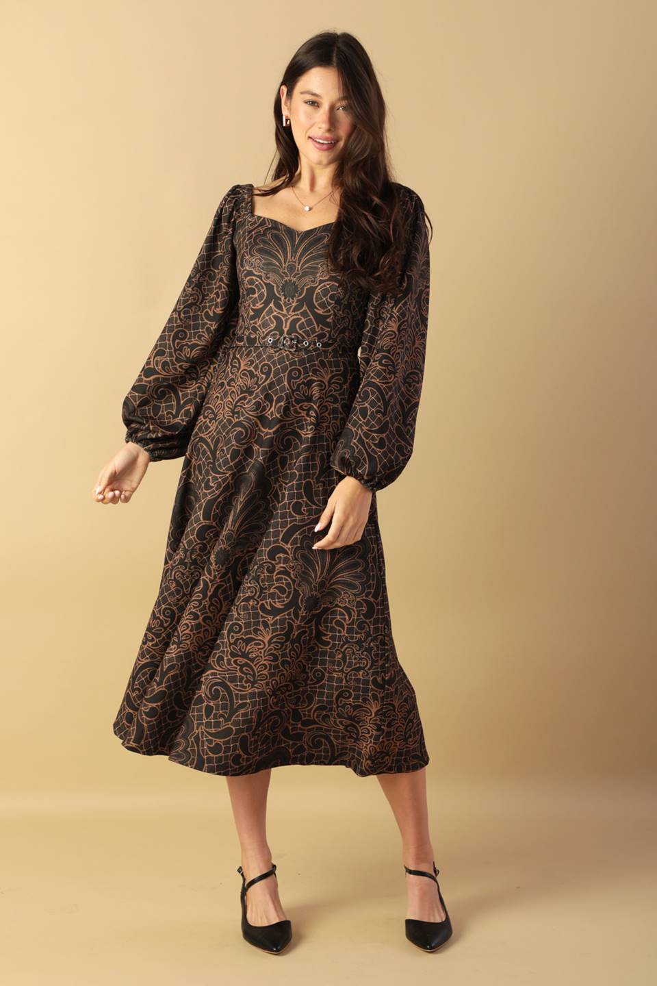 RUSTIC ALLURE WOVEN MIDI DRESS