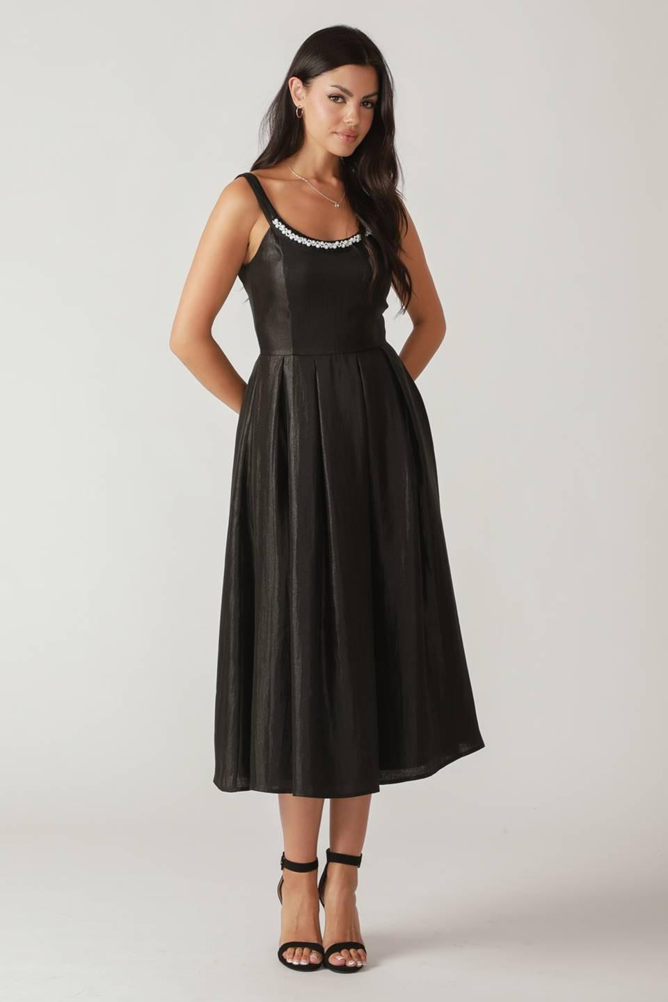 FLUTTERING FIELDS WOVEN MIDI DRESS.