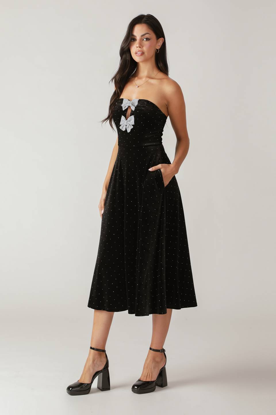 IT HAPPENS EMBELLISHED VELVET MIDI DRESS