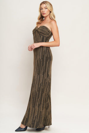 SACRED PROMISES METALLIC WOVEN MAXI DRESS.