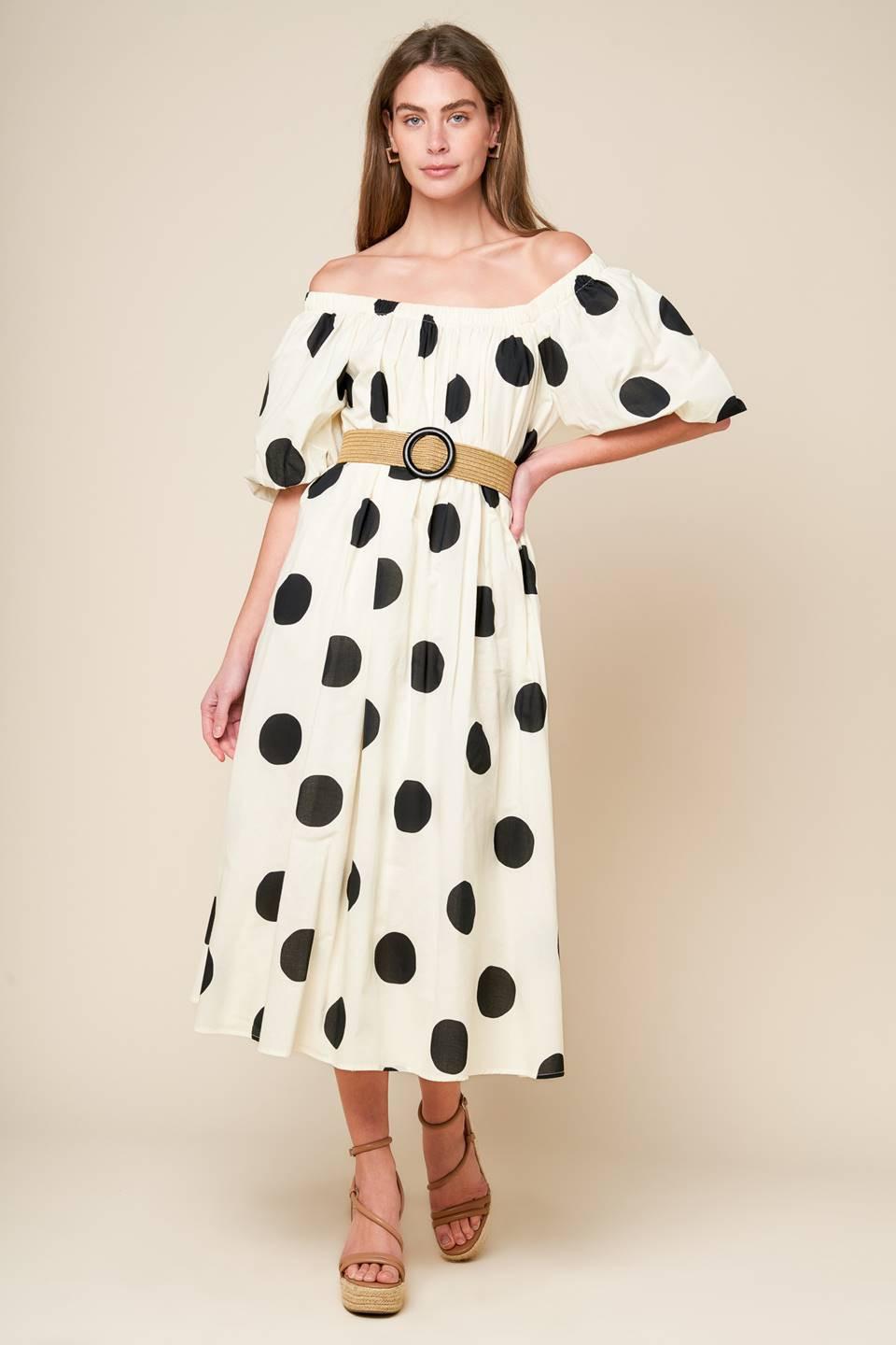 HUMMINGBIRD'S HAVEN OFF WHITE WOVEN MIDI DRESS.