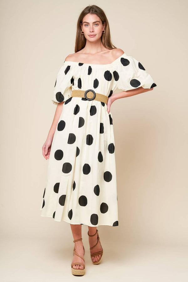 HUMMINGBIRD'S HAVEN OFF WHITE WOVEN MIDI DRESS.