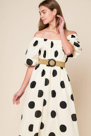 HUMMINGBIRD'S HAVEN OFF WHITE WOVEN MIDI DRESS.
