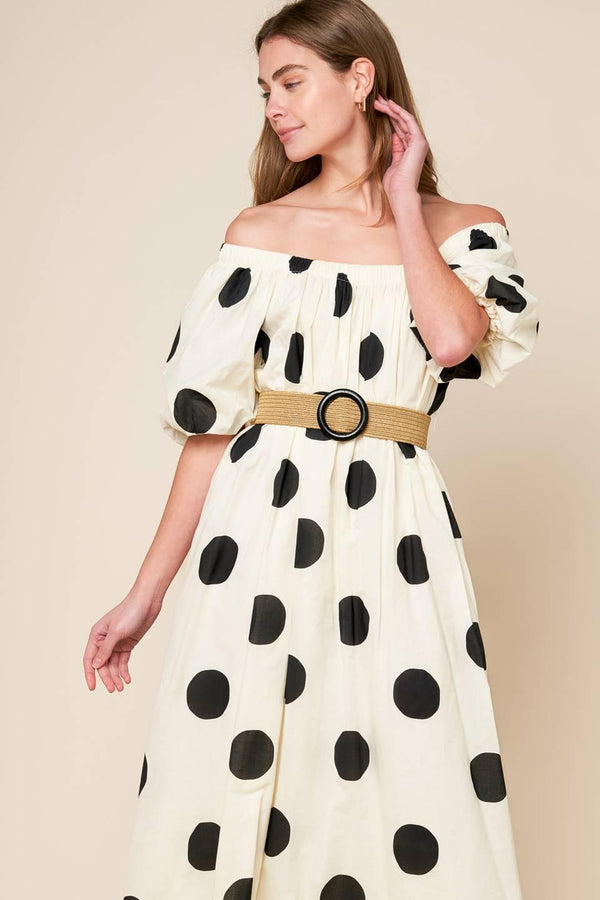 HUMMINGBIRD'S HAVEN OFF WHITE WOVEN MIDI DRESS.