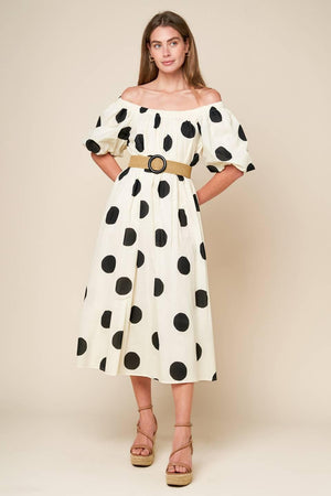HUMMINGBIRD'S HAVEN OFF WHITE WOVEN MIDI DRESS.