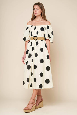 HUMMINGBIRD'S HAVEN OFF WHITE WOVEN MIDI DRESS.