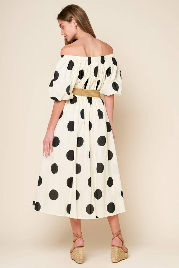 HUMMINGBIRD'S HAVEN OFF WHITE WOVEN MIDI DRESS.