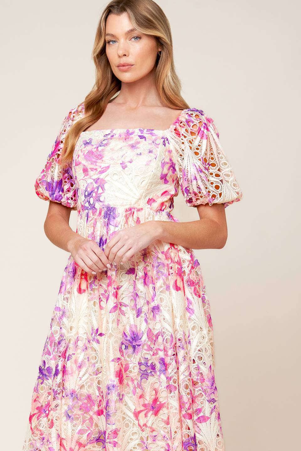 EPITOME OF ALLURE FLORAL WOVEN MIDI DRESS