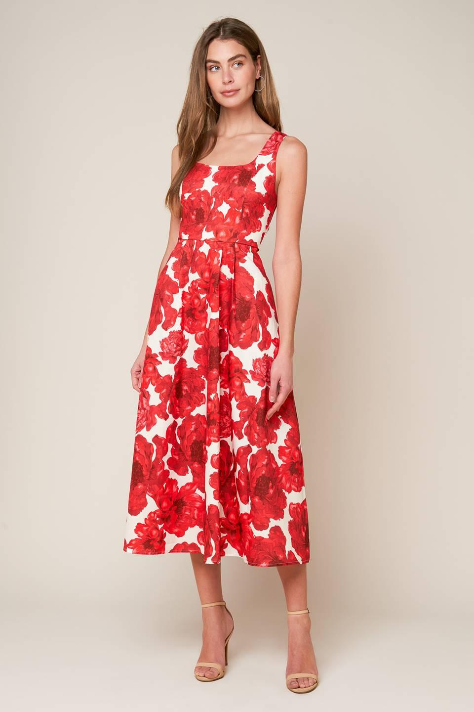 WAVES OF LIFE WOVEN MIDI DRESS.