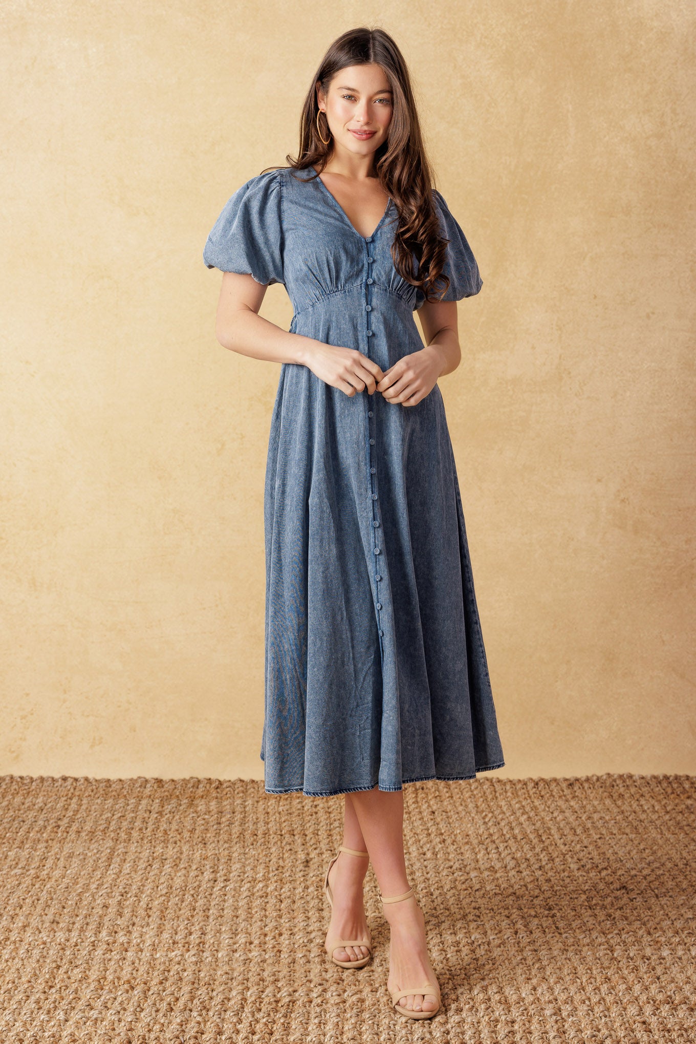 FOREVER MINE LIGHT WEIGHT DENIM MIDI DRESS