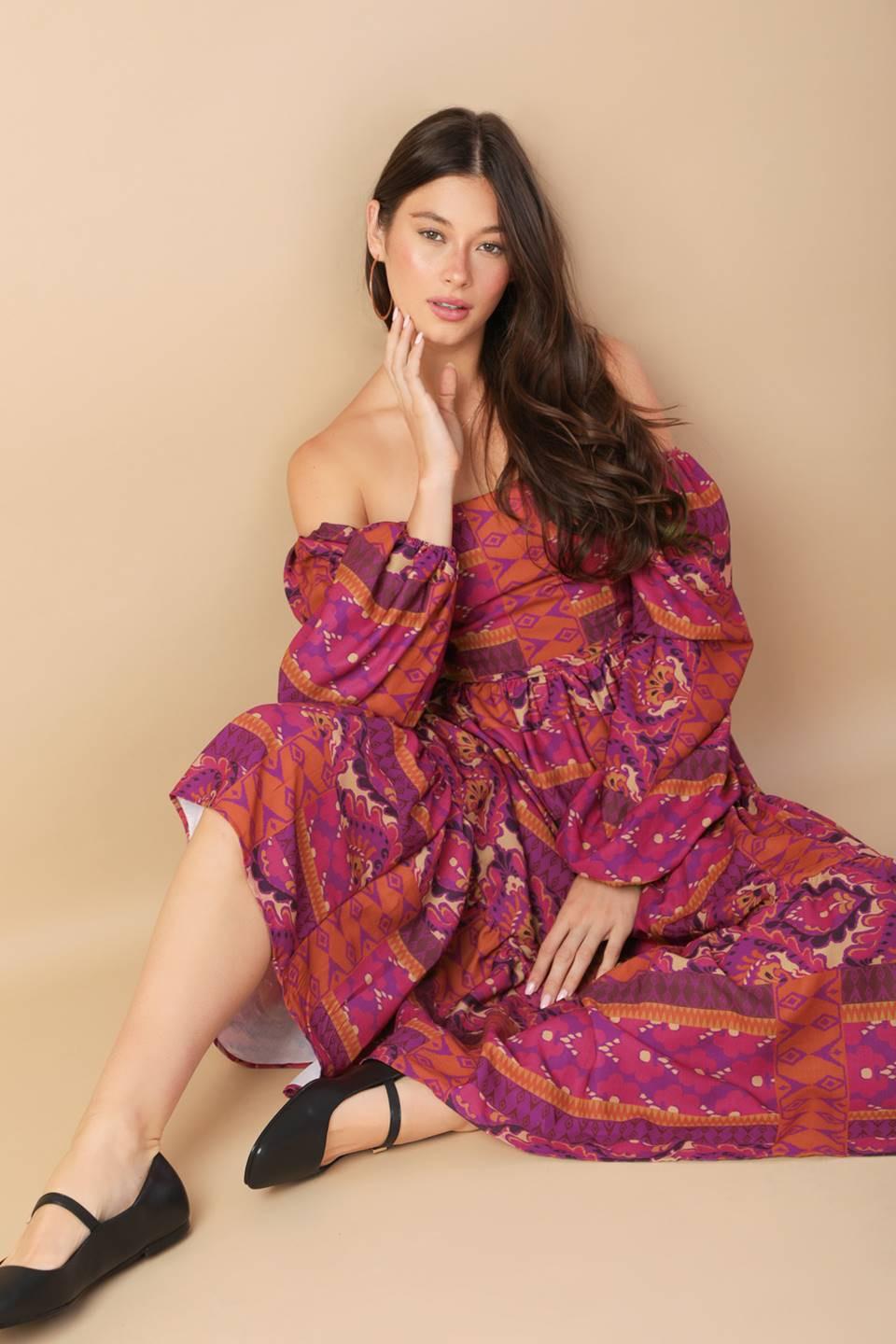 MELLOW MOMENTS WOVEN MIDI DRESS.