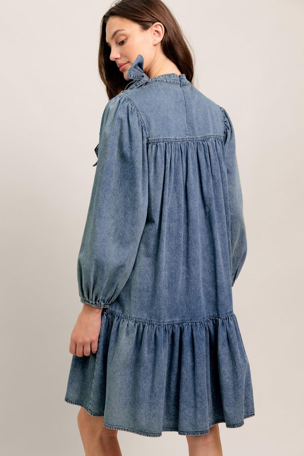 COMMON GROUND LIGHT WEIGHT DENIM MINI DRESS - Flying Tomato - DRESSES - Flying Tomato
