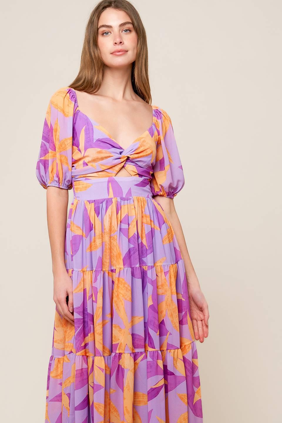 BLOOMING BRUNCH WOVEN MIDI DRESS.