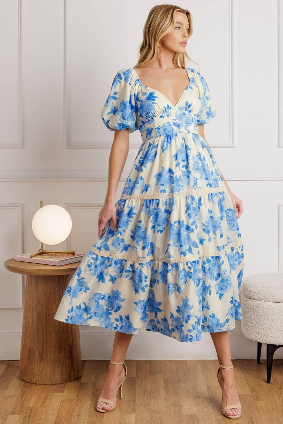 BLOOMING DAY WOVEN MIDI DRESS.