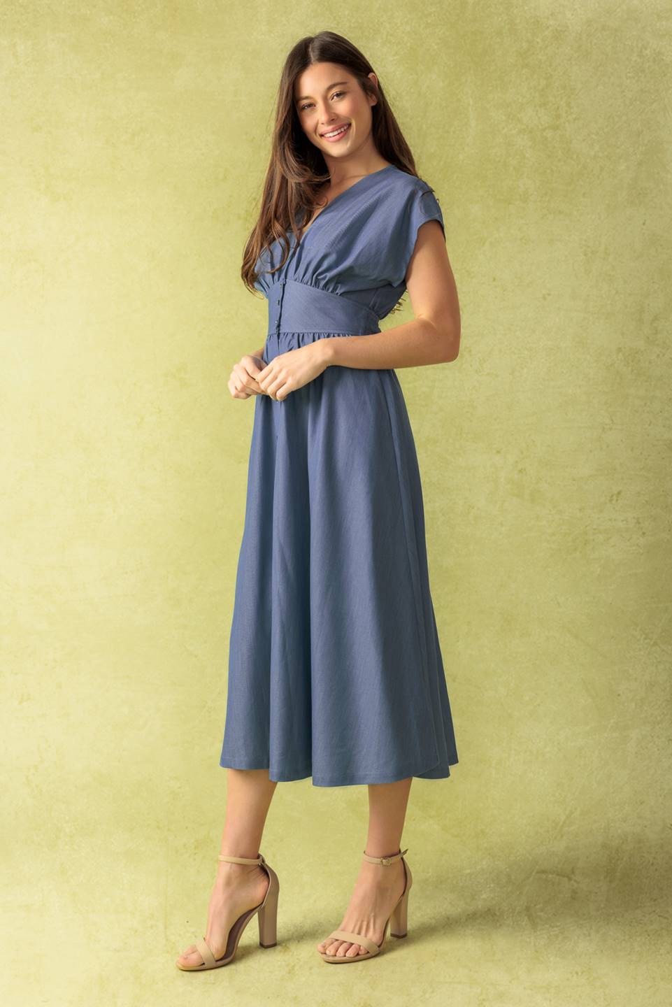 BRIGHT MORNINGS WOVEN MIDI DRESS