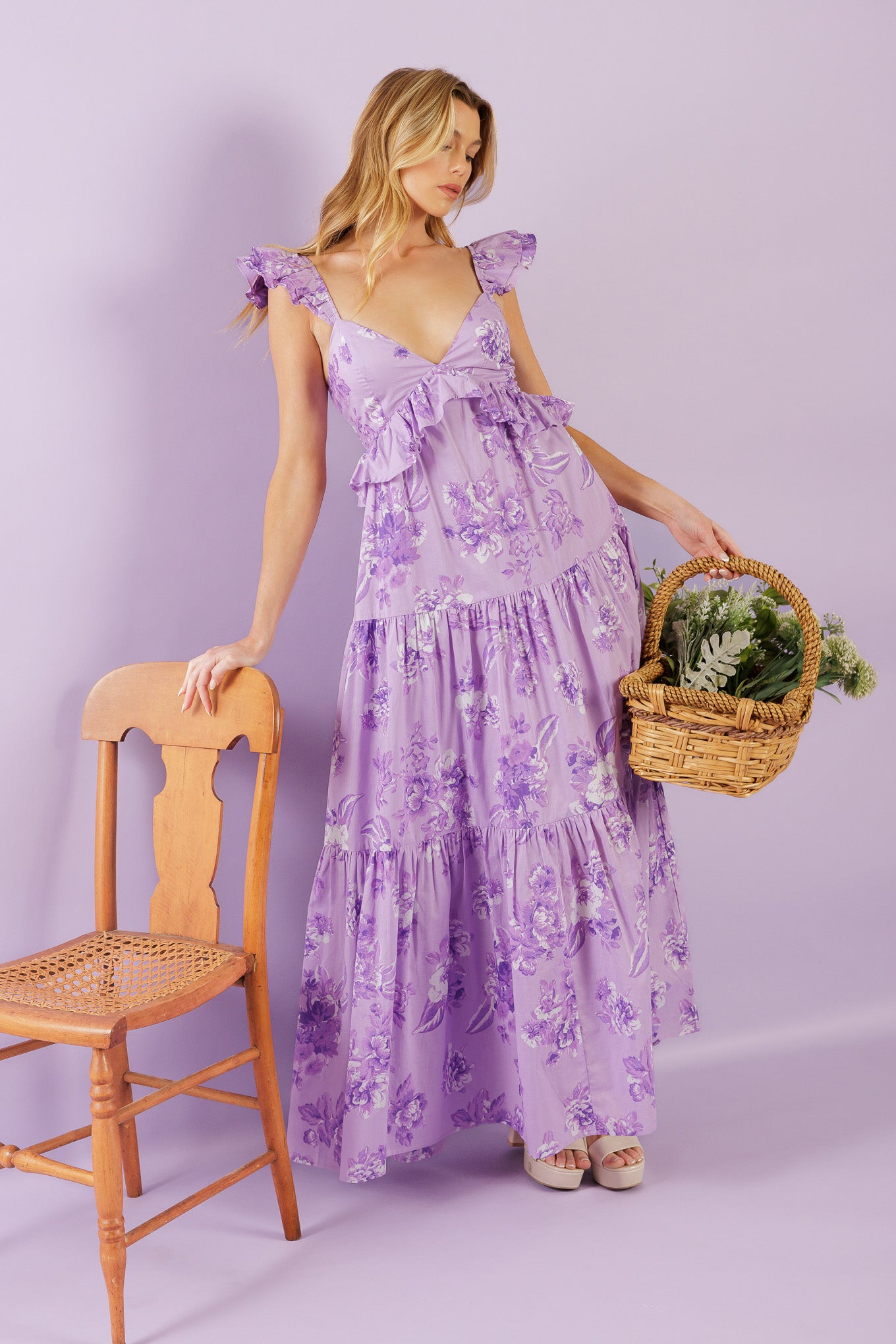 A playful woven maxi dress with a cami-style top, double layered sleeves, and a ruffled empire waist. Its tiered skirt and smocked back bodice add a fun and flowy touch.


Details:

Self : 100% Cotton
Lining : 100% Cotton

Size &amp; Fit

- Model is 5`8" And Wearing Size Small
- Measurements Taken From Size Small
- Approx. Length: 59" FLYING TOMATO