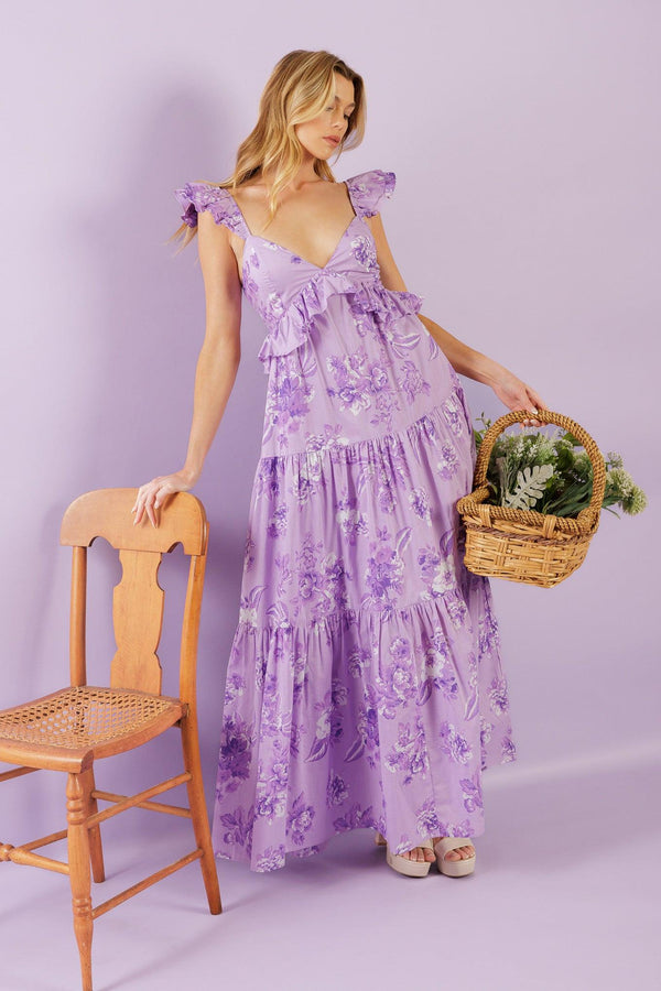 A playful woven maxi dress with a cami-style top, double layered sleeves, and a ruffled empire waist. Its tiered skirt and smocked back bodice add a fun and flowy touch.


Details:

Self : 100% Cotton
Lining : 100% Cotton

Size &amp; Fit

- Model is 5`8" And Wearing Size Small
- Measurements Taken From Size Small
- Approx. Length: 59" FLYING TOMATO