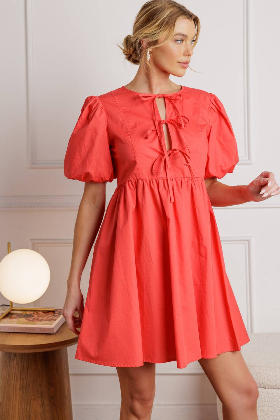 TIMELESS ANYWAYS WOVEN MINI DRESS - Flying Tomato - DRESSES - CORAL RED