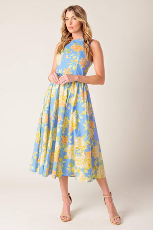 LIKE MAGIC POWDER BLUE WOVEN MIDI DRESS.