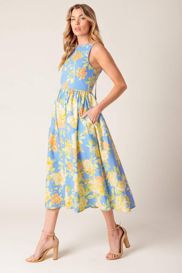 LIKE MAGIC POWDER BLUE WOVEN MIDI DRESS.