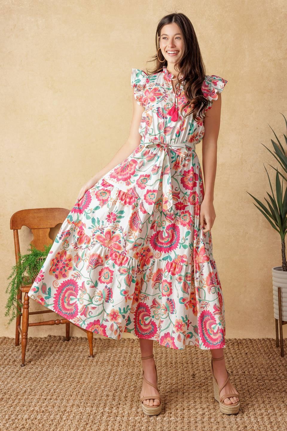BRIGHT MOMENTS WOVEN MIDI DRESS - Flying Tomato - DRESSES - Flying Tomato
