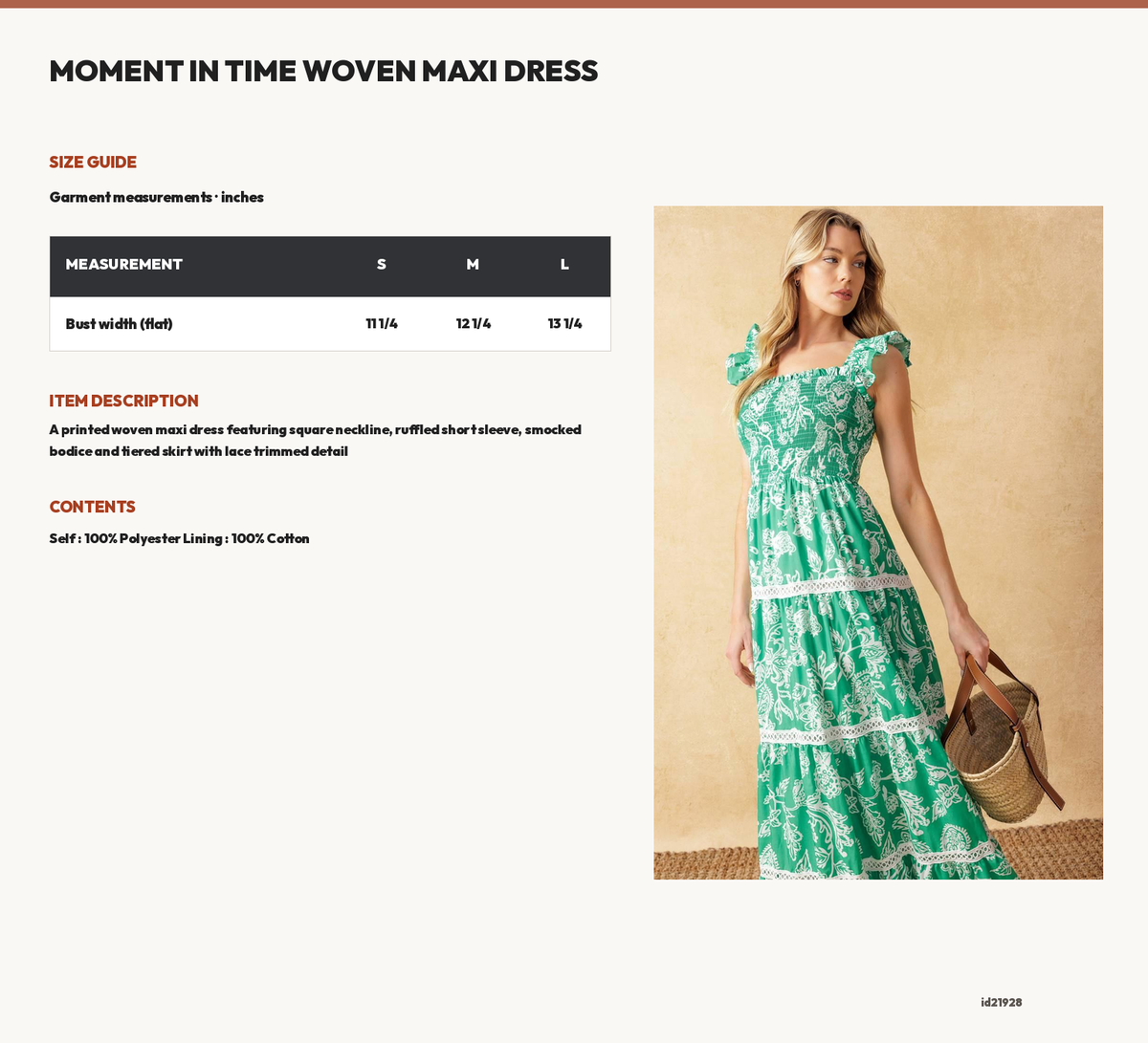 MOMENT IN TIME WOVEN MAXI DRESS size chart