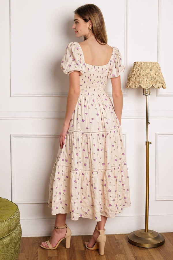 SUNSET GAZING WOVEN MIDI DRESS.
