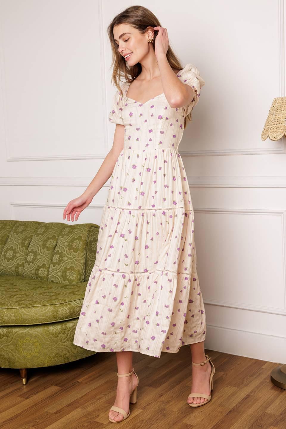 SUNSET GAZING WOVEN MIDI DRESS.