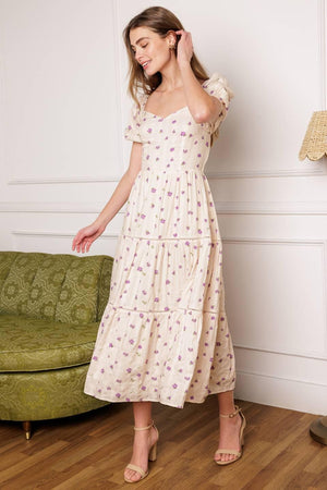SUNSET GAZING WOVEN MIDI DRESS.