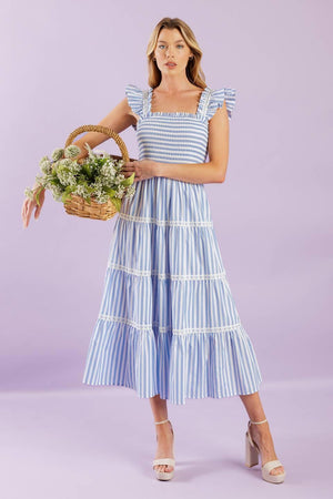 SWING OF THINGS WOVEN MIDI DRESS.