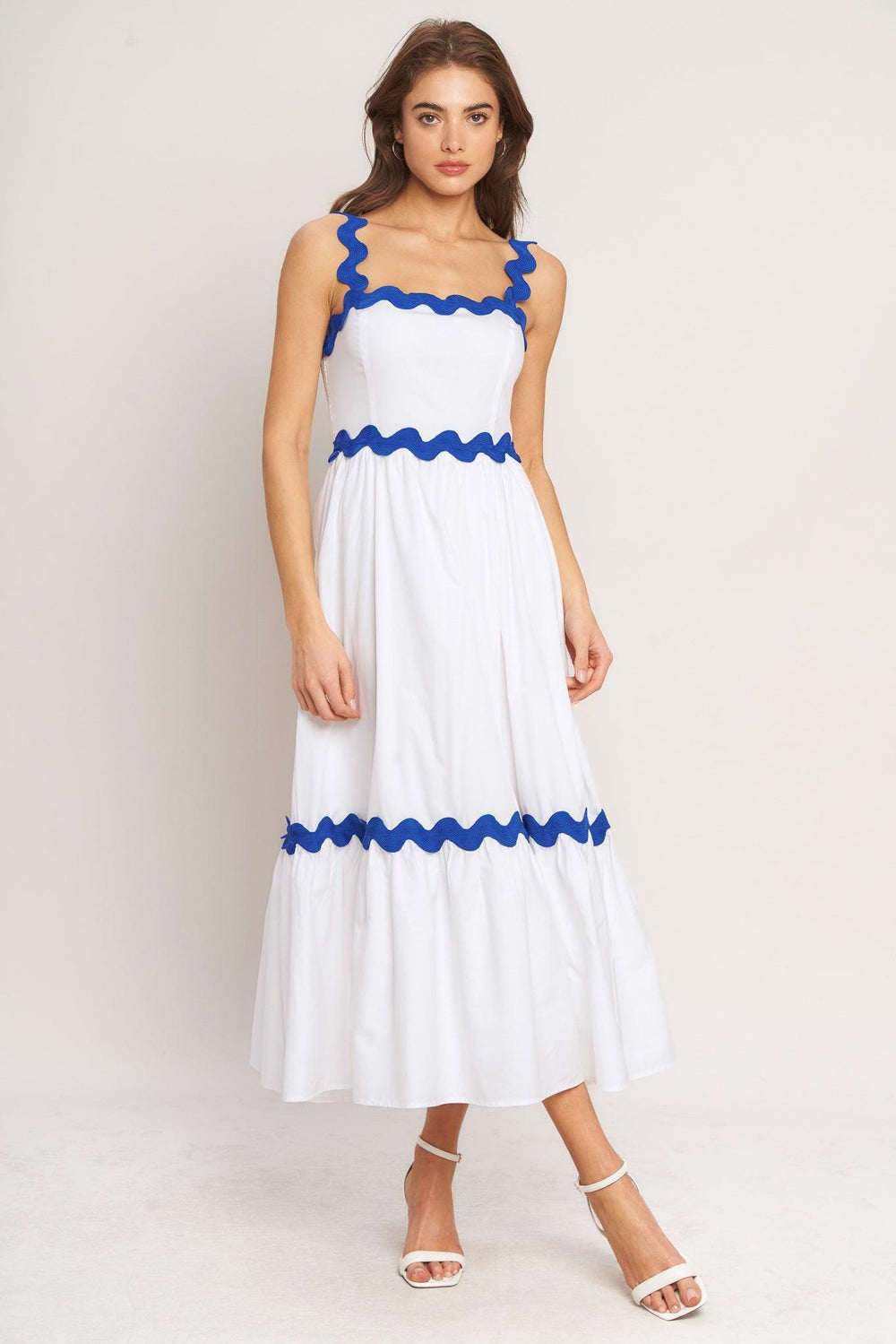 SANTORINI WAVES WOVEN MIDI DRESS.