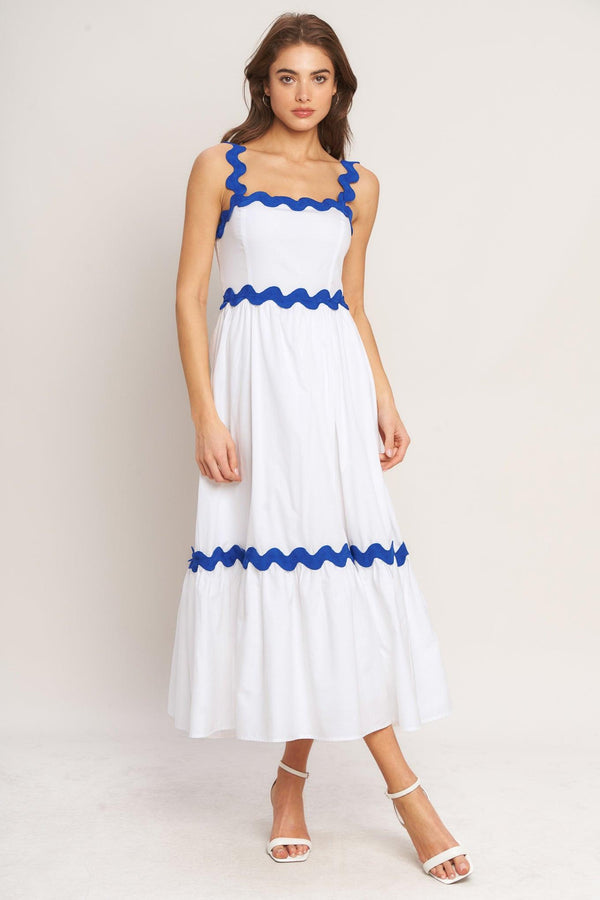 SANTORINI WAVES WOVEN MIDI DRESS.