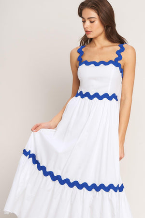 SANTORINI WAVES WOVEN MIDI DRESS.