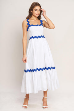 SANTORINI WAVES WOVEN MIDI DRESS.