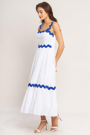 SANTORINI WAVES WOVEN MIDI DRESS.