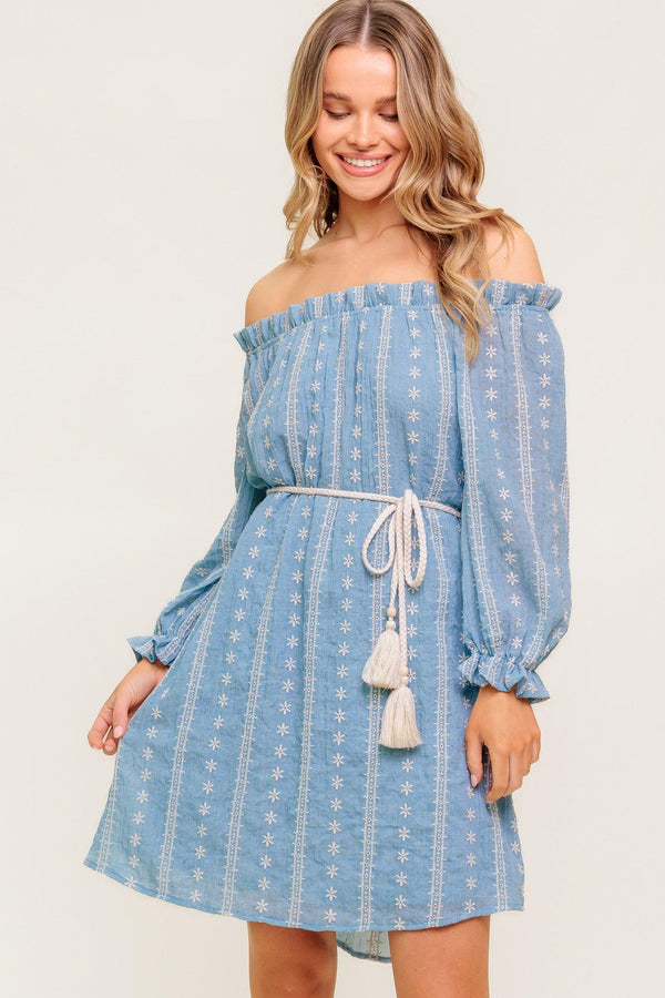 NO MORE CLOUDY SKIES WOVEN MINI DRESS.