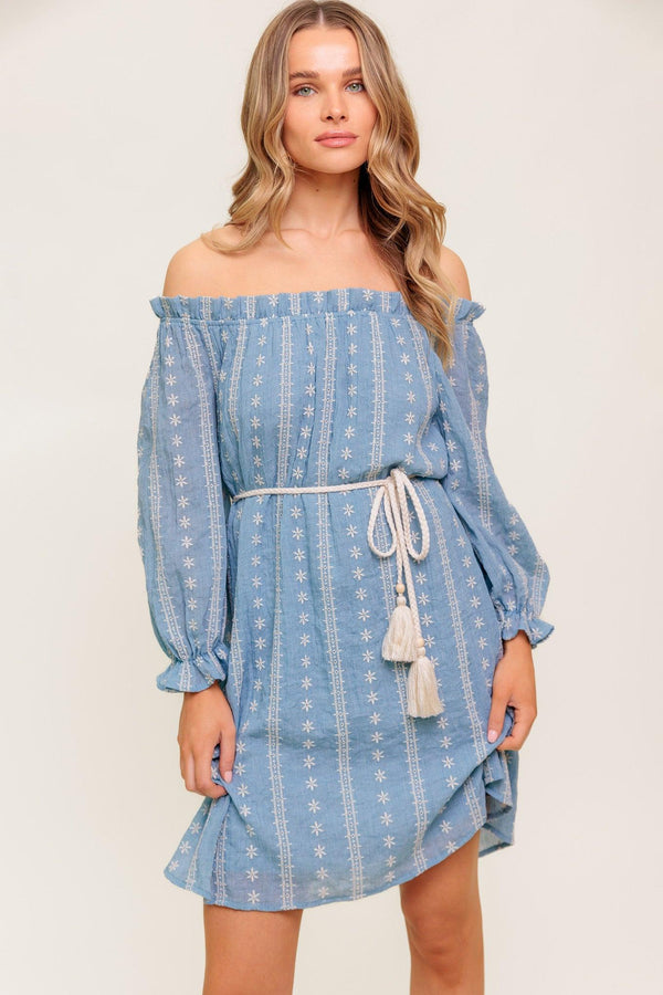 NO MORE CLOUDY SKIES WOVEN MINI DRESS.