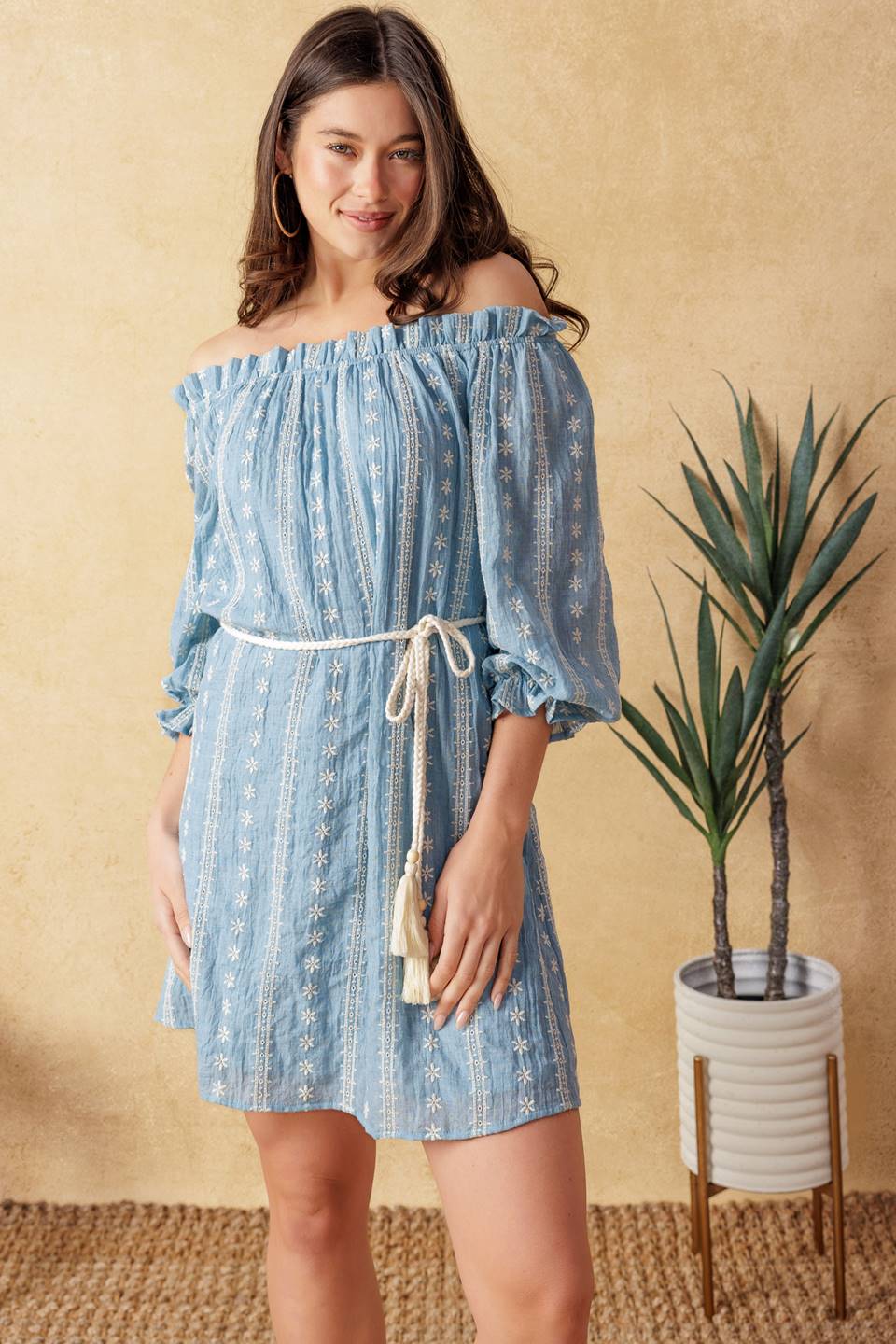 NO MORE CLOUDY SKIES WOVEN MINI DRESS