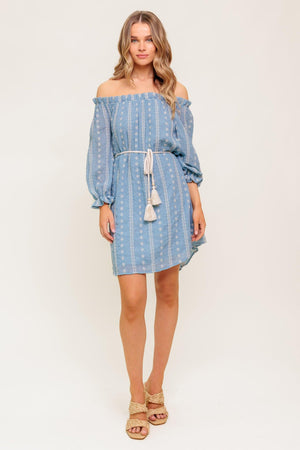 NO MORE CLOUDY SKIES WOVEN MINI DRESS.