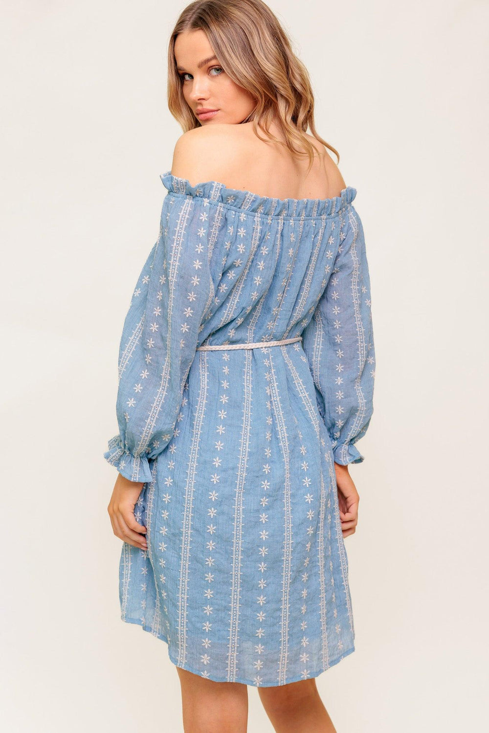 NO MORE CLOUDY SKIES WOVEN MINI DRESS.